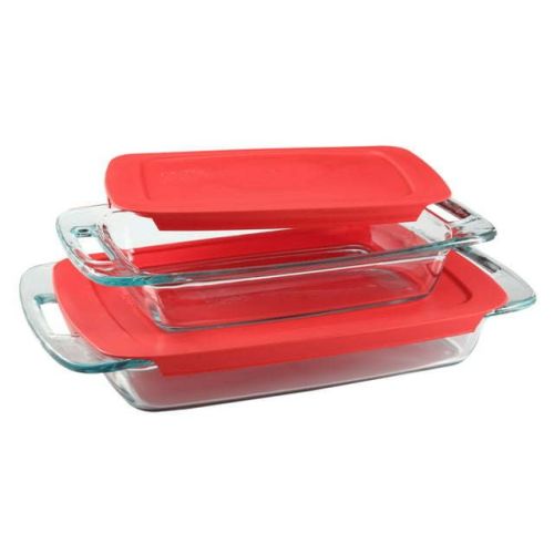 Easy Grab 4-piece Rectangular Glass Bakeware Set with Red Lids Easy Grab 4-piece Rectangular Glass Bakeware Set with Red Lids